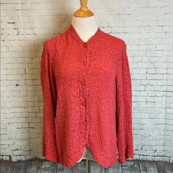 URU 100% Silk Textured Floral Top Lagenlook One Size Lagenlook USA-Made Workwear